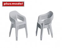 Stacked plastic chairs